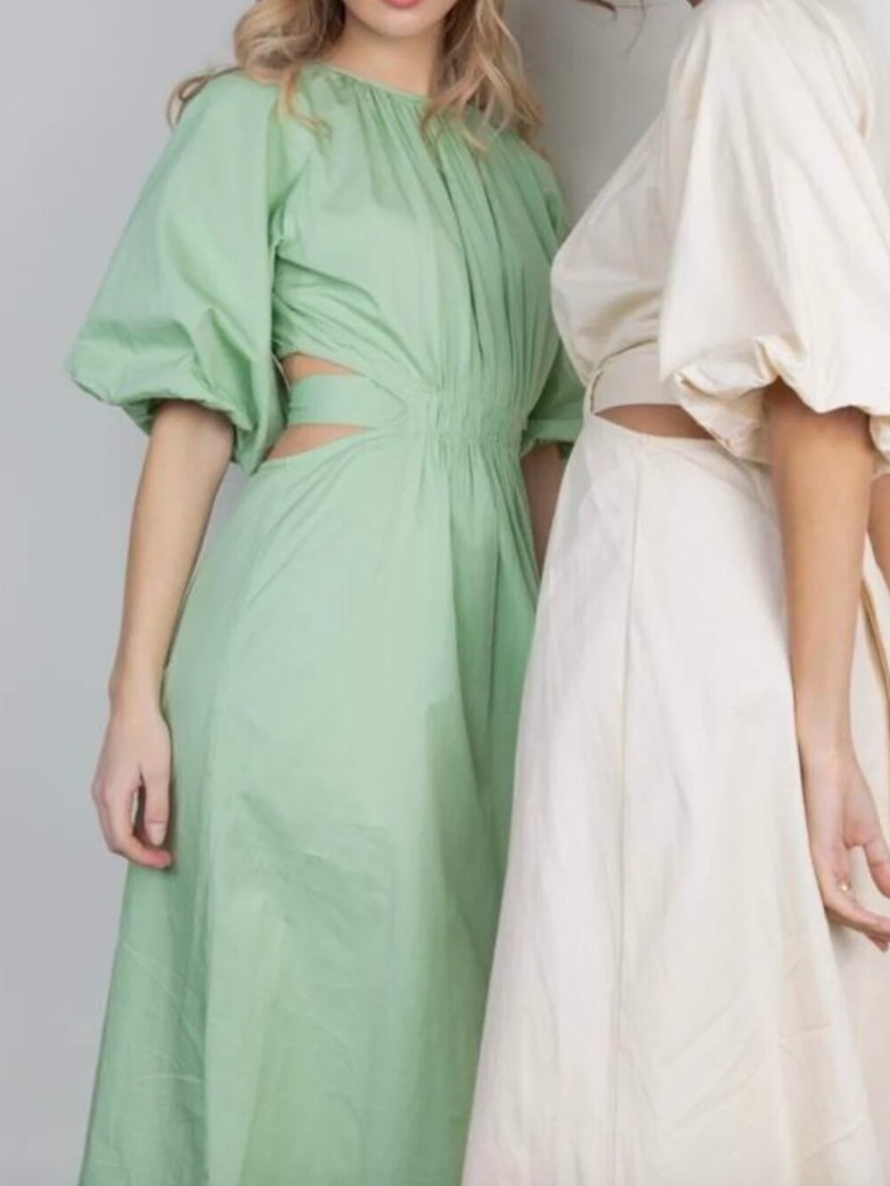 Pretty Lavish Cutout Green Midi Dress With Balloon Sleeves